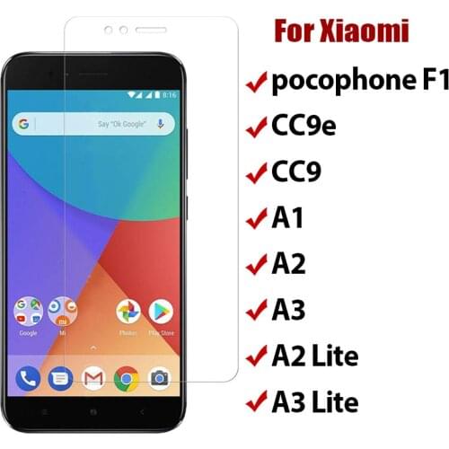 9H Screen Protector for Xiaomi Mi A2 Lite A1 HD Hard Tempered Glass on Xiomi Mi A3 CC9 CC9e Pocophone F1 Front Protective Film