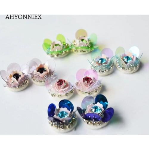 AHYONNIEX 10PCS Small Flower Patch Rhinestones beads patch applique Sew on beading sequins applique clothes shoes bags DIY