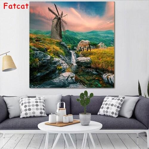 Diamond painting Natural scenery big windmill sheep new 5d diamond embroidery cross stitch full square/round home decor PP1582