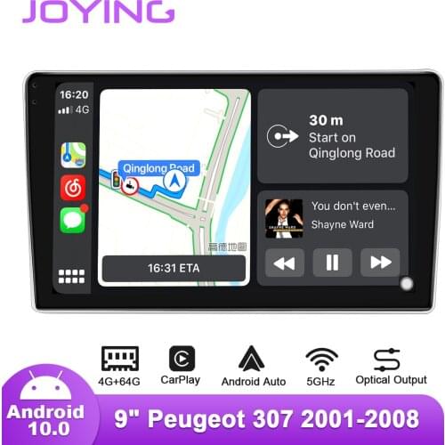 Joying 9" Android10 Car Radio for Peugeot 307 2001-2008 GPS Carplay DSP SPDIF Subwoofer Bluetooth5.1 5GWIFI Optical Output DAB