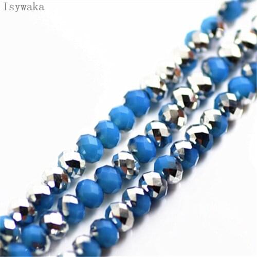 Isywaka Solid Blue Silver Color 6*8mm 72pcs Rondelle Austria faceted Crystal Glass Bead Spacer Round Bead for Jewelry Making