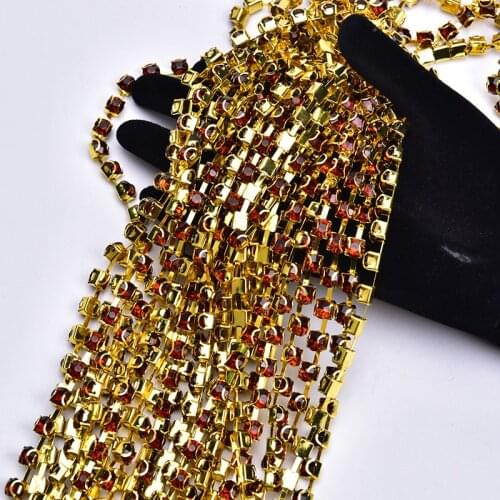 High Quality 5 Yards 6mm Rhinestone Cup Chain Loose Crystal Glass Gold D Shape Claw Trim Sew on Shoes Clothes Bags Decoration