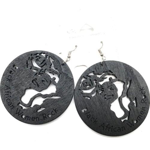 Black African Women Rock Wooden Earrings can mixed 3 colors