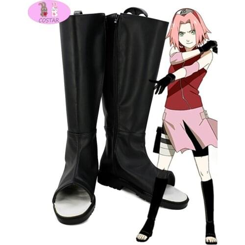 COSTAR Anime Haruno Sakura Black Peep Toe Boots Cosplay Party Shoes