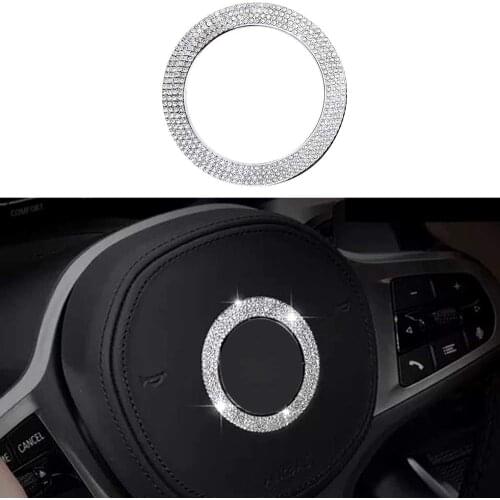 3d bling fashion girly Car Steering Wheel Decorative Diamond rhinestones Sticker Accessories for bmw, Bling Emblem Logo