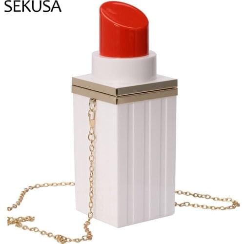 Lip Stick Design Women Day Clutch Red Color Acrylic Chain Shoulder Handbags 2021 New Design Purse Bags