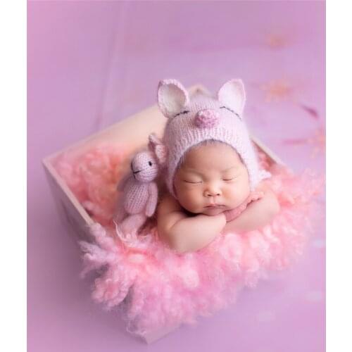 Lovely Bunny Rabbit Toy and Hat Set Knitted Baby Girl Easter Bunny Bonnet Stuffed Soft Rabbit Doll Props Newborn Photography Toy