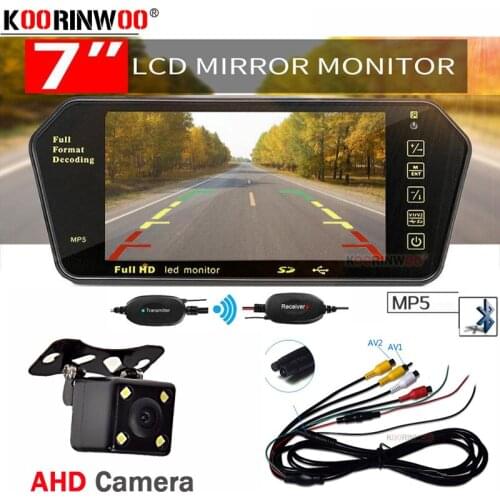 Koorinwoo Wireless Audio Car Parking Kit 7'' TFT LCD Monitor Mirror Bluetooth MP5 FM + CCD view camera Rear Night Vision Back up