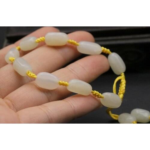 Chinese Hetian Jade Pebble Raw Bead Bracelet Bangle s size Xmas Gift