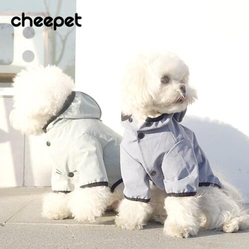 Small Dog Raincoat Rain Boots Set Hooded & Four Leg Pet Raincoat with Reflective Strip Polyester Anti-Slip Silicone Water Proof