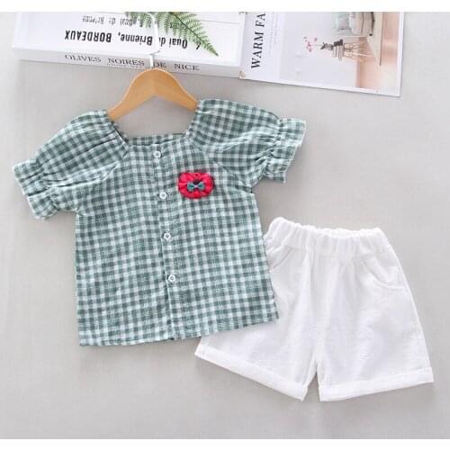 Summer newborn baby girl clothes outfit sets plaid top shorts suit for 1 year baby girl clothing birthday fashion flower sets