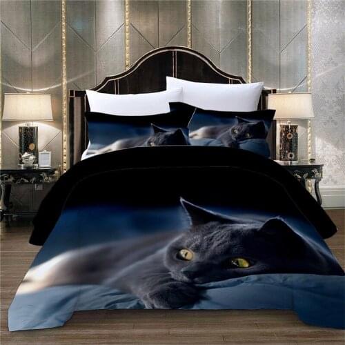 3D Duvet Cover Set Black Cat Pet Printed Bed Linens Single Double Bedding Set Twin Full Queen King Size Home Bedroom Quilt Cover