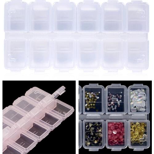 12 Grid Nail Art Storage Box Empty Plastic Rectangle Case Rhinestone Bead Dried Flower Earring Jewelry Box Manicure Container
