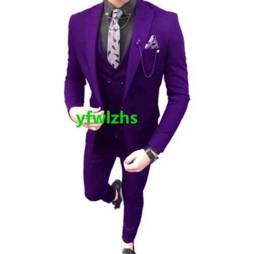 Handsome One Button Groomsmen Peak Lapel Groom Tuxedos Wedding Dress Men Suits Blazer Prom Dinner (Jacket+Pants+Tie+Vest) A172