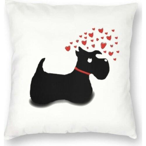 Scottie Dog Love Hearts Square Pillow Cover Decoration Cute Scottish Terrier Cushions Throw Pillow for Car Double-sided Printing
