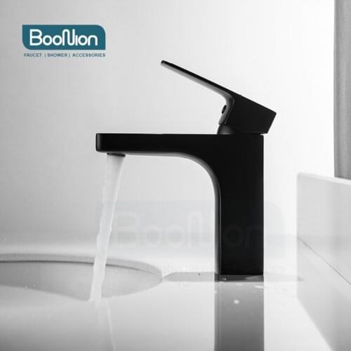 Boonion brass basin mixer matted black bathroom tap single handle hot & cold single hole simple style