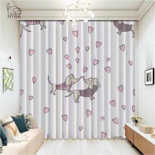 Cute Cartoon Dachshunds Printed Roman Curtains For Kitchen Decoration Black Out Curtains Micro Shading