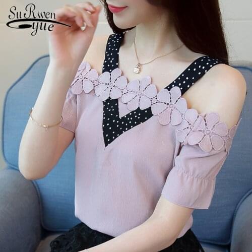 2021 fashion chiffon blouse women shirt short sleeve summer women tops blusas sexy strapless chiffon women blouse shirt D584 30