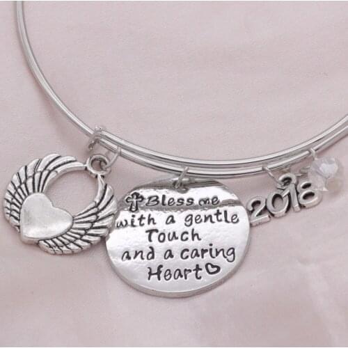 Fashion heart angle wings jewelry 2018 crysta Jewelry Bless me with a gentle touch and a caring heart Expandable Bracelet B146