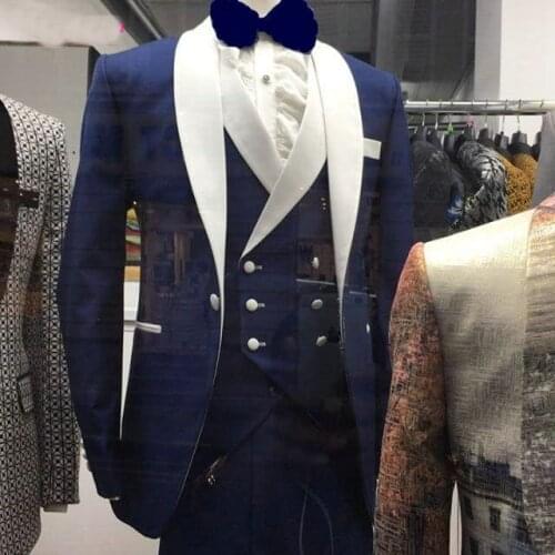 2020 Latest Coat Pant Design Costume Homme Groom Men Suits 3 Pieces Blue High Quality Slim Fit Mens Tuxedo Wedding Suits For Men