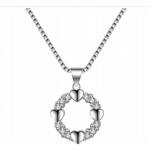 Everoyal Charm Zircon Round Pendant Necklace For Women Jewelry Fashion Silver 925 Heart Necklace Female Accessories Girls Bijou