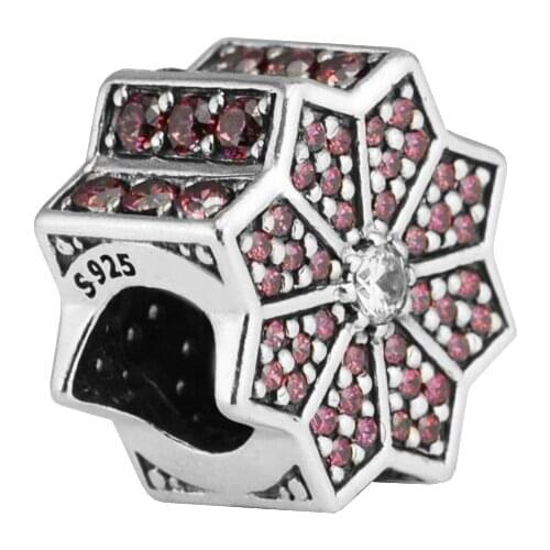 Poinsettia Red & Clear CZ Charm Jewelry Making Sterling Silver Jewelry Charms For Woman Fits Beaded DIY BraceletS