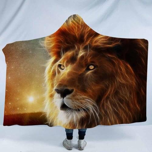 Lannidaa 3D Printed Lion Series Hooded Blanket Winter Warm Super Soft Hoodie Blanket Fleece Double Thick Bed Sofa Throw Blanket