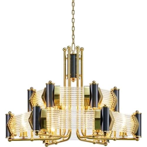 Postmodern Rock Iron Glass Bar Black&Gold Ceiling Hanging Chandelier Lampen Lustre Suspension Luminaire For Living Room