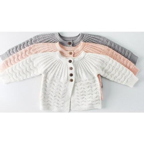 Gray Baby Cardigan Sweater Baby Coat Toddler Buttons Cotton Baby Girl Jacket 3 6 9 12 18 24 Month Infant Clothes OBS204032