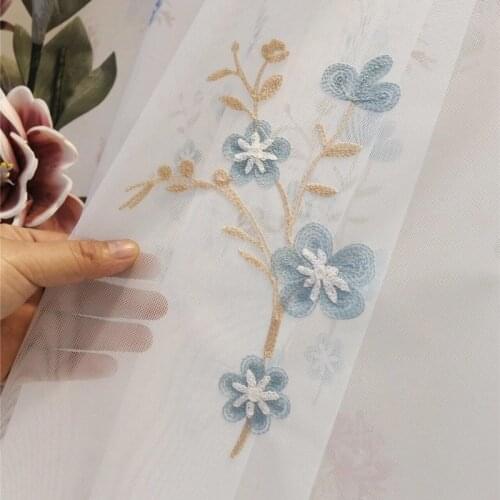 Blue Floral Embroidered Sheer Curtain for Living Room Modern Mint Blue Elegant Scarves Valance New Home Decor Drapes JS85C