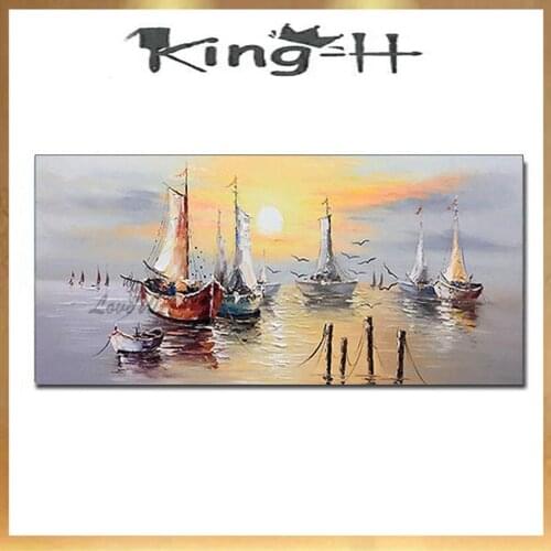 Hand-painted modern sailboat seascape residence adorns living room and bedroom walls with painted boat oil painting artwork