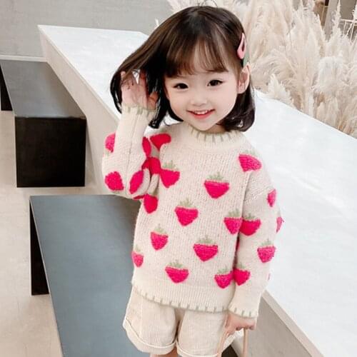 DFXD Toddler Girls Fruit Sweaters 2020 Autumn New Long Sleeve Pullover Sweater Korean Kids Knitted Tops Outfit Clothing For 2-8Y