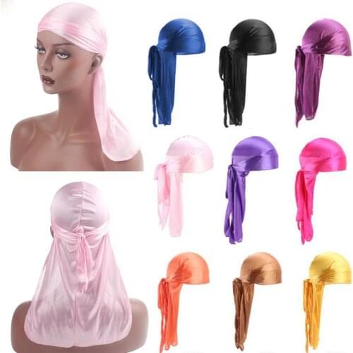 Unisex Men Women Breathable Bandana Hat velvet Durag do doo du rag long tail headwrap chemo cap Solid Color Headwear