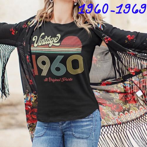 Vintage 1960 - 1969 T-Shirt Women 52-61 60 Years Old 61st 60th Birthday Gift Idea Mom Wife Mother Top 1965 Tshirt Tee Shirt
