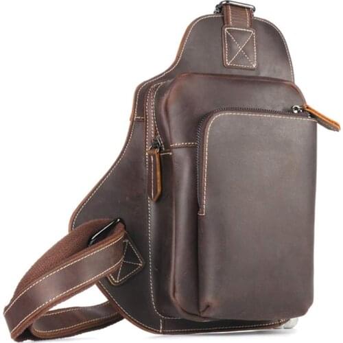 Vintage Mens real Leather chest bag Business Casual Outdoor Sling Bag HR-32129