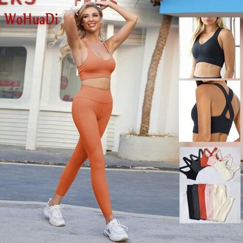 WOHUADI 2021 Sexy Fashion Womens Sports Clothing Yoga Suit Sportswear Gym Fitness Bra Set Female Outdoor High Waist Leggings