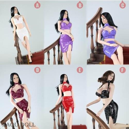 JIAOU DOLL 1/6 JOA-43 Womens Wrapped Chest Shirt & PU Leather Skirt Clothes Fit 12" Female PH TBL Figure Body