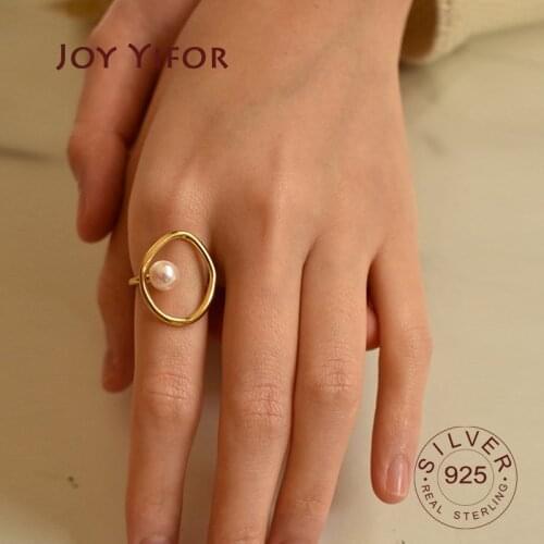 High Quality Fashion 925 Sterling Silver Geometric round pearl Adjustable Rings For Women Wholesale Jewelry