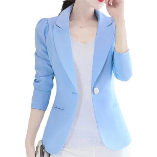2019 Spring Autumn New Korean long-sleeved small Suit Jacket Women Elegant Casual Suits Coat Womens Sky Blue Suits Blazers F212