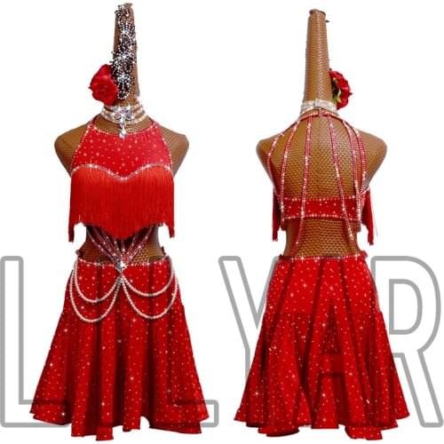 New Latin Dance Dress Competition Dress Costumes Skirt Performing Dress Adult Customize Children Red Matador Skirt Split Skirtes
