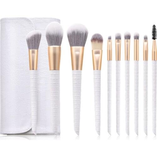 10PCS Makeup Brushes Set With Bag Wooden Handle For Eyeshadow Big Flame Blusher make up Brush kit Powder Foundation