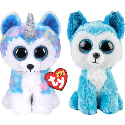 15 CM Ty Beanie Big Eyes Blue Husky Dog Series Plush Toy Stuffed Puppy Doll Birthday Gift for Boys and Girls