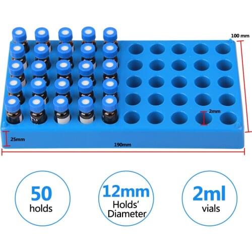 FOURES SCIENTIFIC 2 Pack Plastc Vial Rack 50 Holds Diameter 12mm 1.5/2ml Vials Centrifuge Tube Racks Stackable Lab Supplies