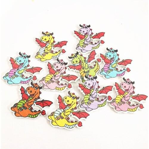 50pcs Mixed Cute Wooden 2 Holes Dinosaur Button Sewing DIY Button For Scrapbooking Embellishments