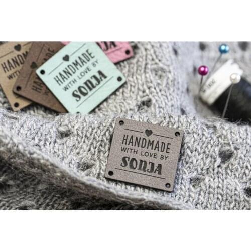 55pcs custom Leather Garment Labels with Brand logo, clothing label for handmade items, Knitting Crochet tags Blanket Quilting