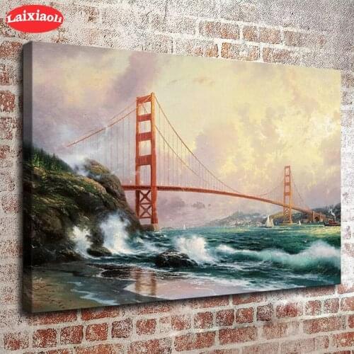 5D round Diamond Embroidery Abstract landscape ocean wave bridge Diamond Painting Full Square Mosaic Cross Stitch Handmade Gift
