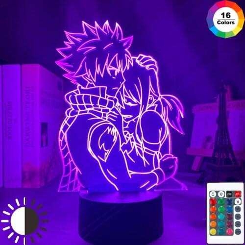 Anime Fairy Tail Natsu Dragneel and Erza Scarlet Hug Night Light Led Touch Sensor Nightlight for Child Room Decor 3d Table Lamp