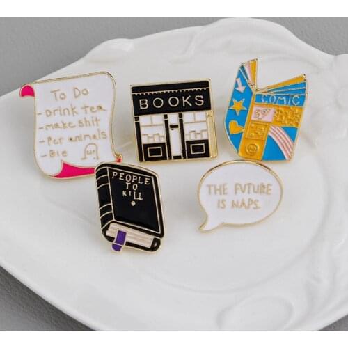 BLUELANS Cartoon Bookshop Book Enamel Brooch Pins Womens Message BOOKS Badge Jacket Lapel Fashion Jewelry Gift