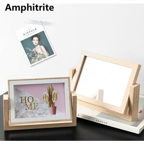 House Of Simple Nordic Decoction Double-sided Rotating Wood Mirror Photo Picture Frame Multifunctional Creative Room Table Art