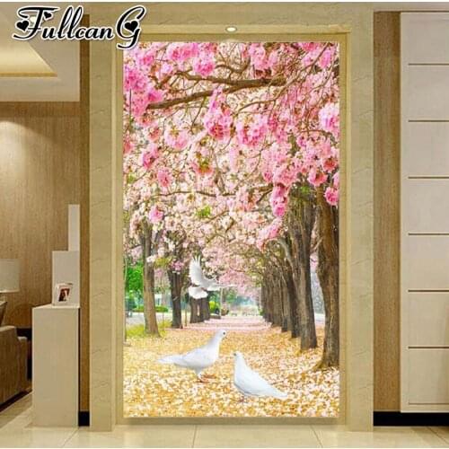FULLCANG White dove with pink flowers large 5d diamond painting diy full square round drill mosaic embroidery sale birds FC2458